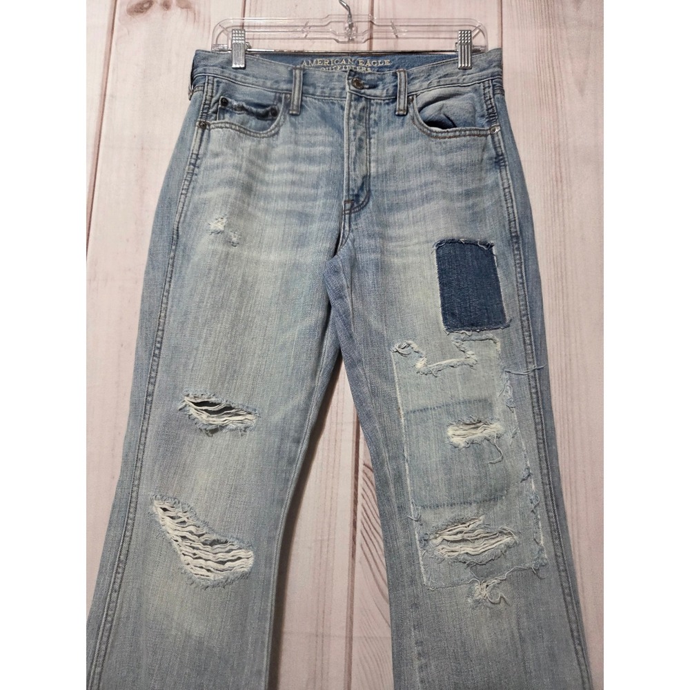 American Eagle Vintage Hi-Rise Flare Distressed Patchwork Split Hem Jeans 6R - Picture 3 of 8